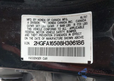 2008 Honda Civic Lx from USA, damaged, VIN 2HGFA16508H306186